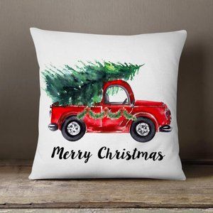 'Christmas Red Truck with Tree - Pillow Cover